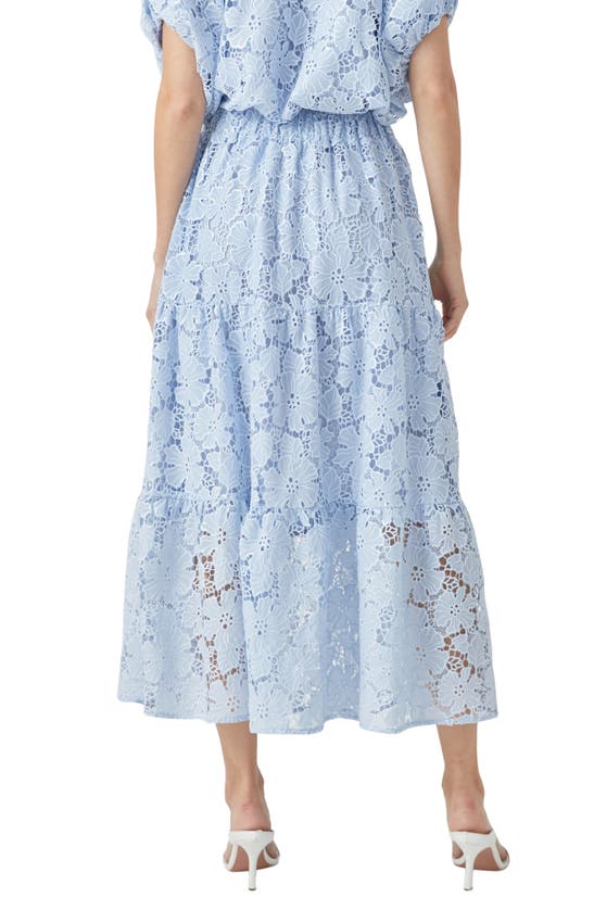 Shop Endless Rose Tiered Sequin Lace Maxi Skirt In Powder Blue