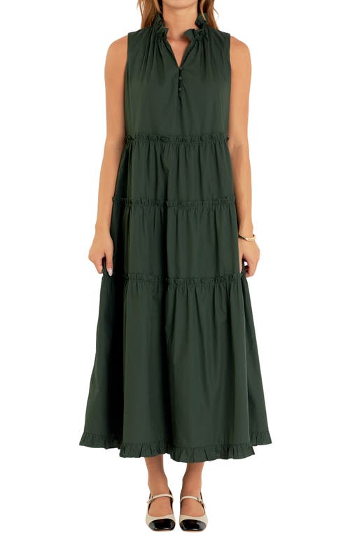 Shop English Factory Sleeveless Tiered Cotton Maxi Dress In Olive