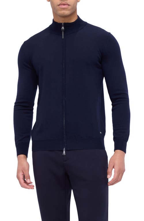 Shop Bugatchi Merino Wool Full Zip Jacket In Navy