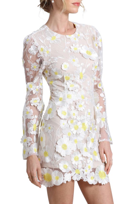 Shop Avec Les Filles Appliqué Long Sleeve Minidress In Daisy