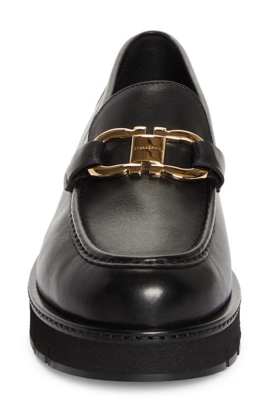 Ferragamo Maryan Chunky Sole Loafers With Gold-tone Hardware In Nero