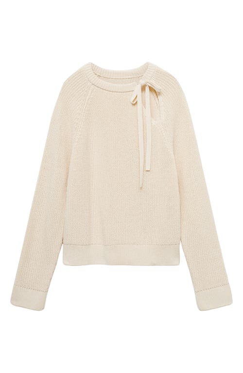 Mango Tie Neck Cutout Sweater In Ecru