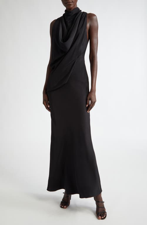 Shop Brandon Maxwell The Frida Cowled Mock Neck Silk Dress In Black