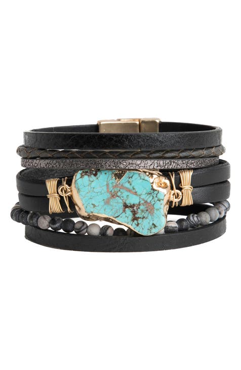 Womens Leather Bracelets Magnetic Clasp Imitated Genuine Leather