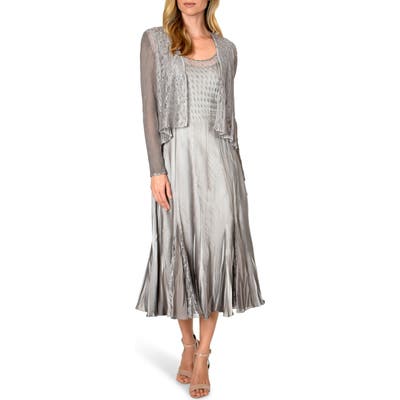 Komarov Lace Inset Midi Dress With Jacket, Grey