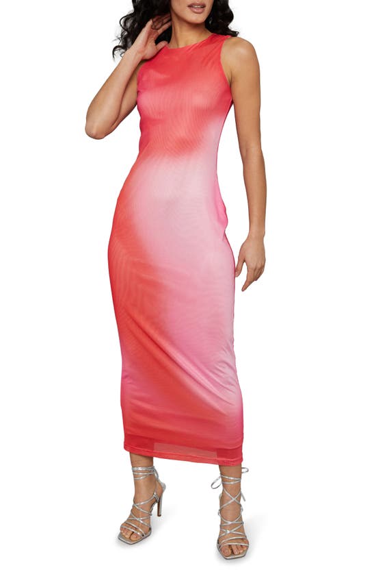 Shop Rare London Blur Sleeveless Mesh Maxi Dress In Pink Blur Print