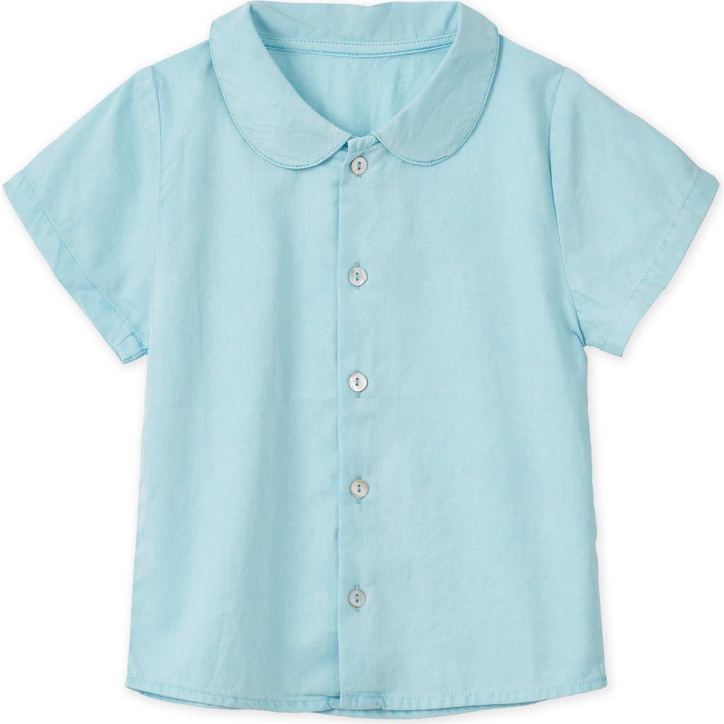 Vild House Of Little Ss Organic Cotton Woven Peter Pan Collared Shirt In Sky Blue