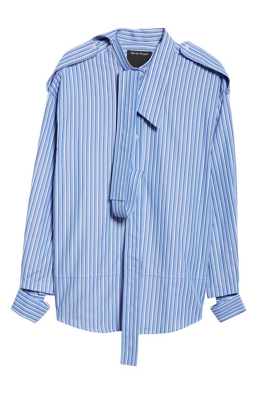 Meryll Rogge Deconstructed Stripe Asymmetric Cotton Button-up Shirt In Blue Multi