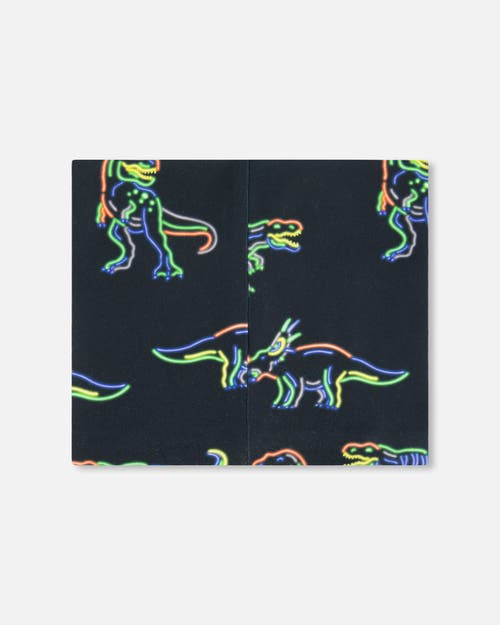 Shop Deux Par Deux Boy's Mid-season Jersey Neckwarmer Black Printed Neon Dino In Printed Dinos