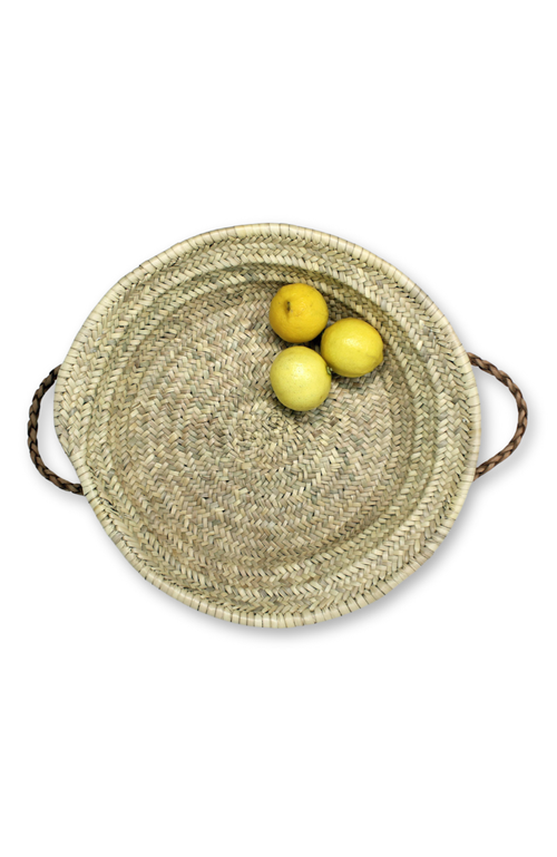 Alcantara-frederic Alcantara Frederic Handwoven Palm Tray With Leather Handles In Natural