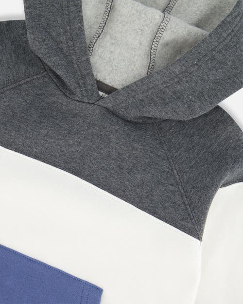 Shop Deux Par Deux Little Boy's Colorblock Hooded Fleece Sweatshirt Gray, White And Blue In Moonlight Blue