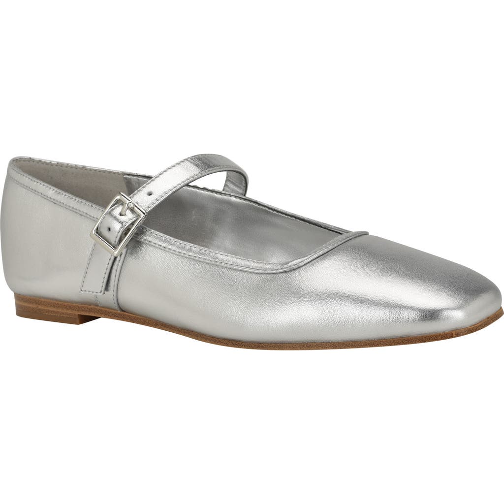 Calvin Klein Womens Buckle Man Made Ballet Flats In Silver