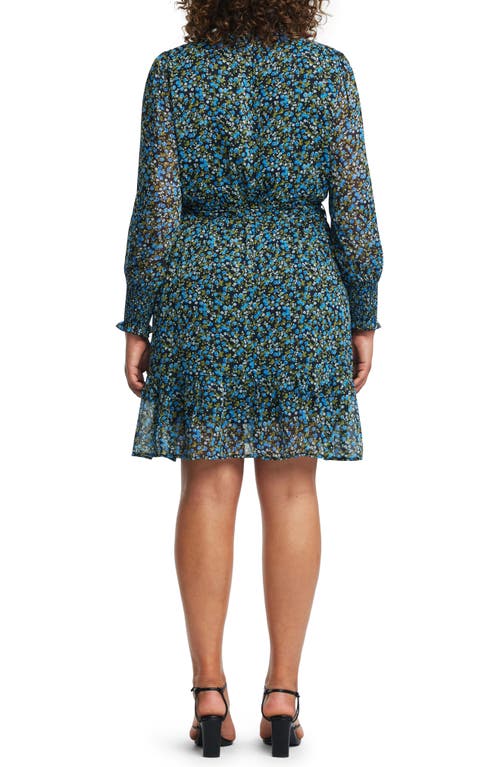 Shop Estelle Blue Iris Floral Long Sleeve Dress In Blue/green