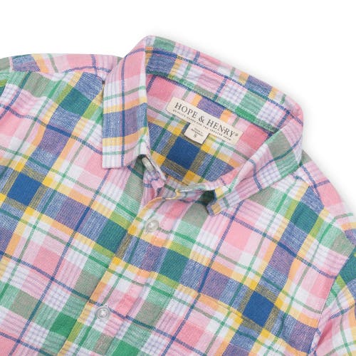 Hope & Henry Boys' Long Sleeve Linen Button Down Shirt, Infant In Flower Show Plaid
