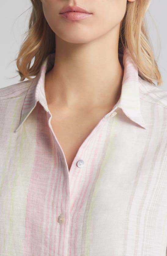 Shop Tommy Bahama Ocean Reverie Variegated Stripe Linen Button-up Shirt In Cameo
