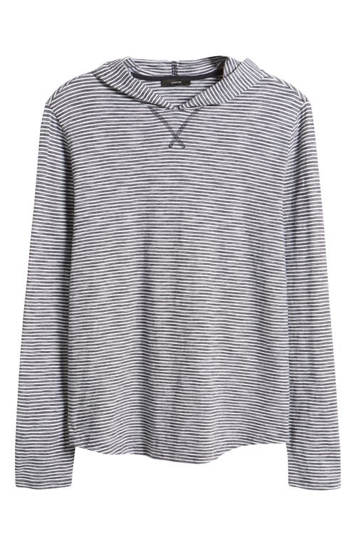Vince Stripe Slub Long Sleeve Hooded T-shirt In Optic White/surf Mist