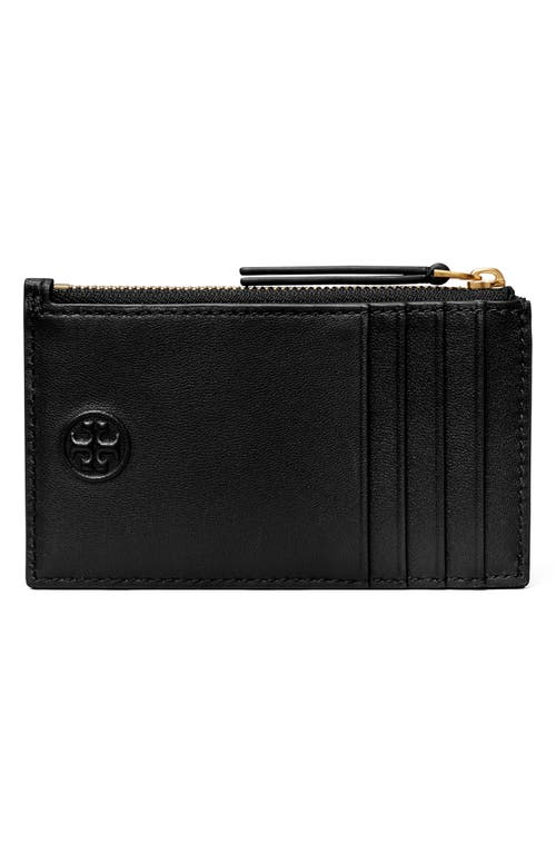 Shop Tory Burch Fleming Quilted Zip Leather Card Case In Black