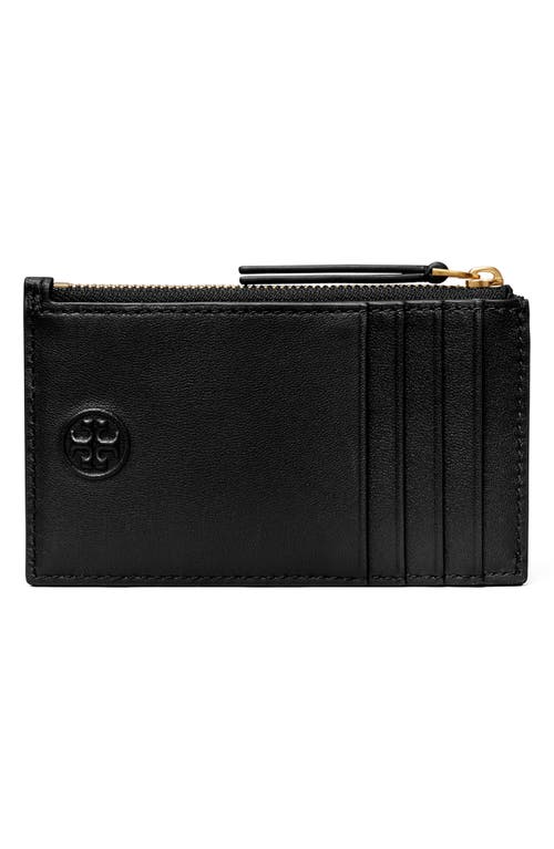 Tory Burch Fleming Quilted Leather Zip Card Case In Black
