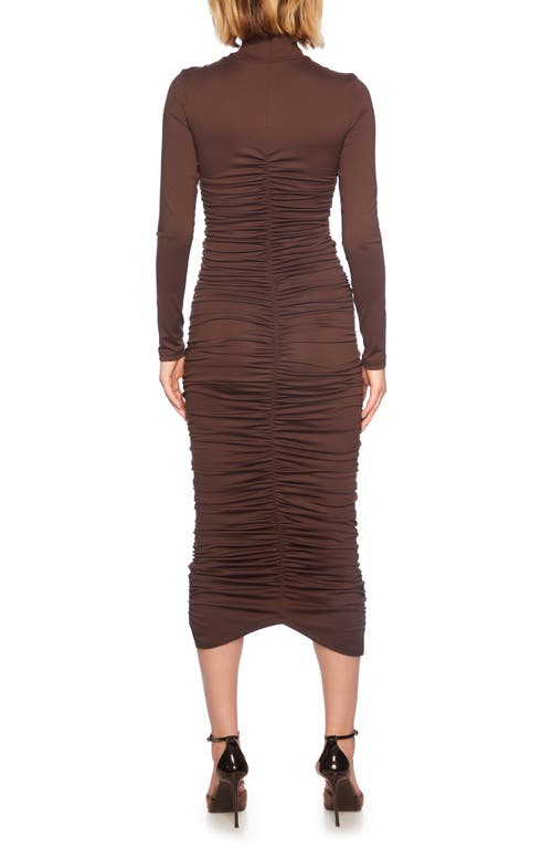 Shop Susana Monaco Ruched Long Sleeve Mock Neck Midi Dress In Java