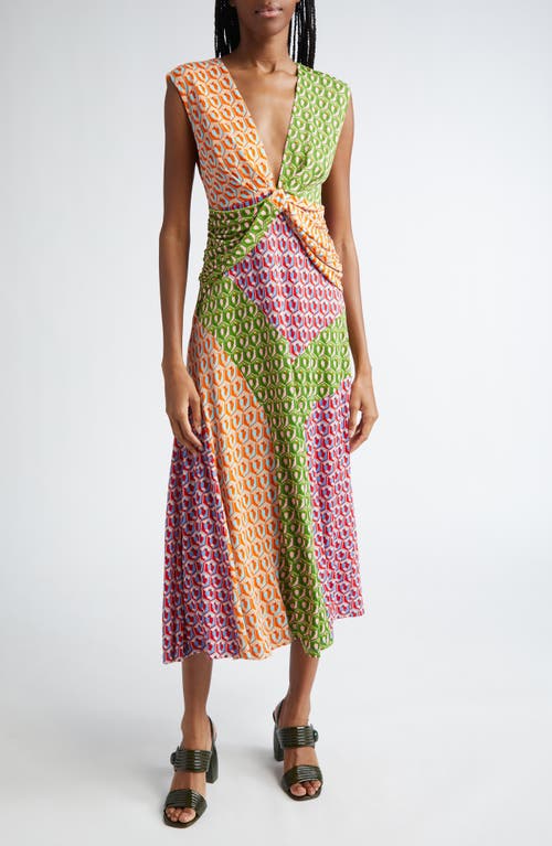 Shop Farm Rio Cashew Knot Front Midi Dress In Green Multi