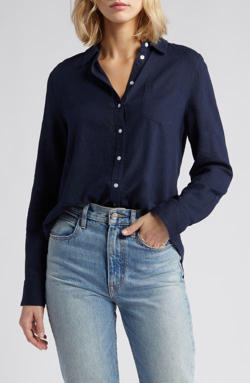 caslon(r) Linen Blend Button-Up Shirt in Navy Blazer