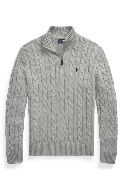 Shop Polo Ralph Lauren Cable Knit Half Zip Cotton Blend Pullover In Fawn Grey Heather