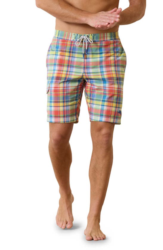 Shop Tommy Bahama Baja Madras Madness Board Shorts In Coral Quartz