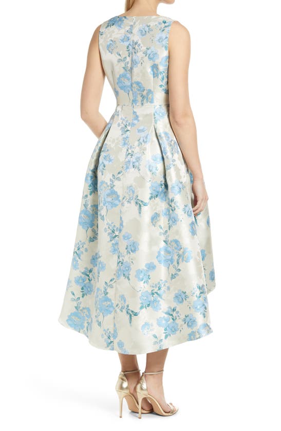 Eliza J Metallic Floral Print High-low Cocktail Dress In Blue