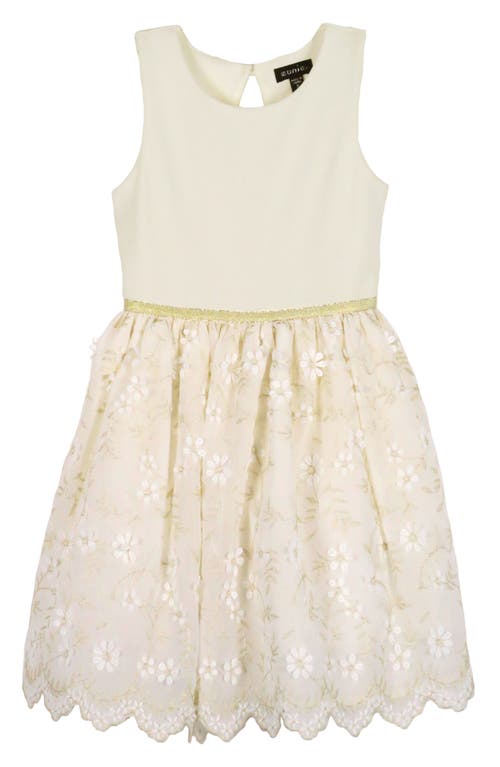 Zunie Kids' Embroidered Party Dress In Ivory/gold