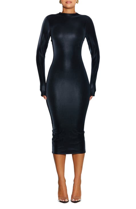 Black Full Sleeves Casual Genuine Leather Hot Dress