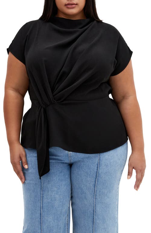 City Chic Temple Ave Side Drape Top in Black 