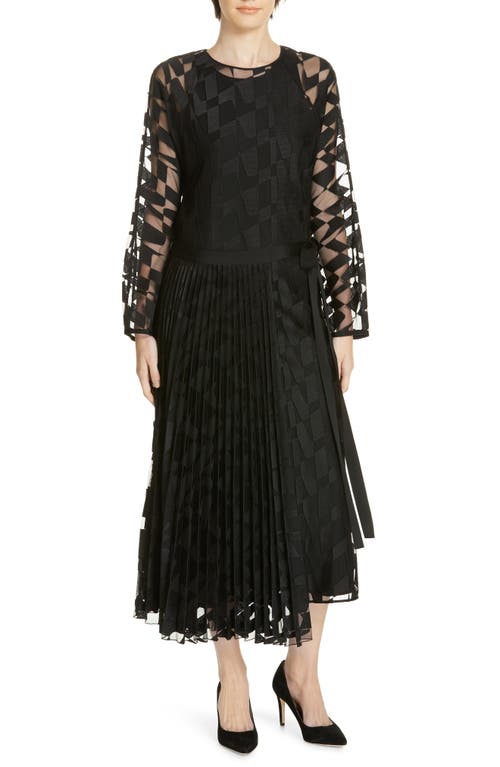 BOSS Dalace Pleat & Geo Print Midi Dress in Black at Nordstrom, Size 6