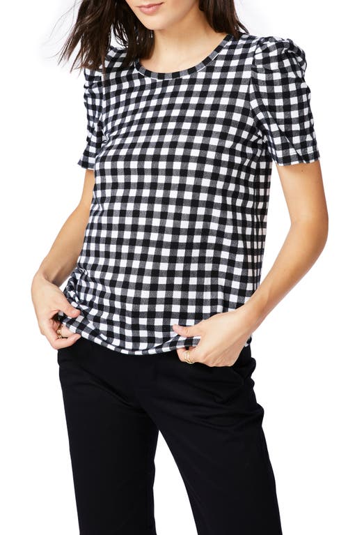 Court & Rowe Gingham Short Sleeve Cotton Knit Top in Rich Black