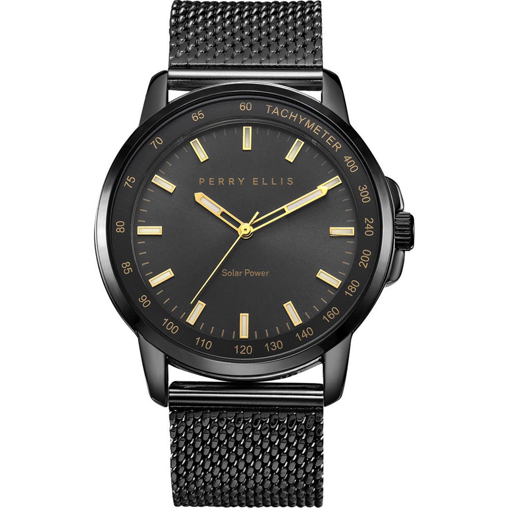 Perry Ellis Solar Powered 3-hand Quartz Mesh Strap Watch, 41mm In Gunmetal