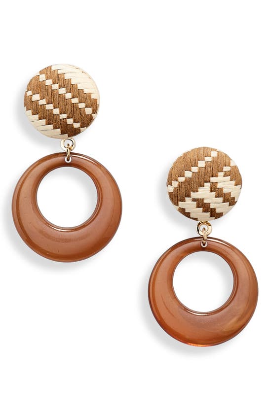 Tasha Thread Resin Circle Drop Earrings In Brown