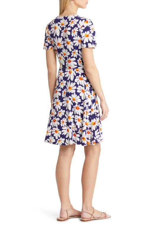 Loveappella Floral Faux Wrap Knit Dress In Navy/ivory
