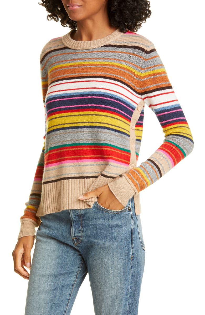 autumn cashmere Stripe Side Button Cashmere Sweater | Nordstrom