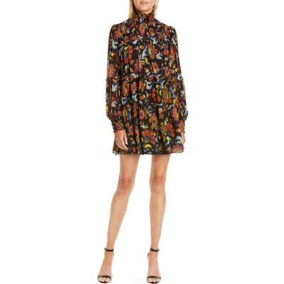 Cinq A Sept Rika Floral Long Sleeve Minidress, Black