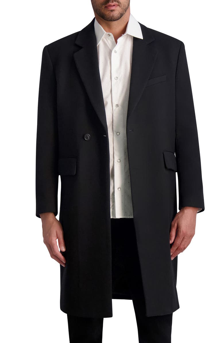 Karl Lagerfeld Paris One Button Notched Lapel Topcoat, Main, color, BLACK