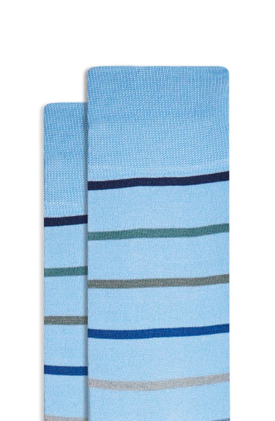 Shop Bugatchi Stripe Cotton Blend Dress Socks In Sky