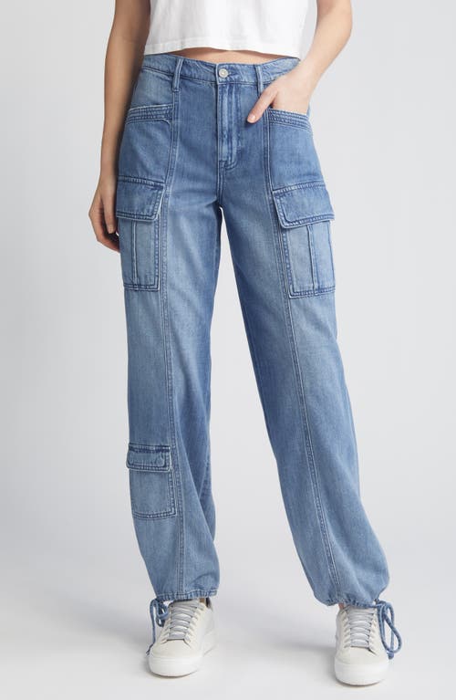 Drawstring Cuff Straight Leg Cargo Jeans in Medium Wash