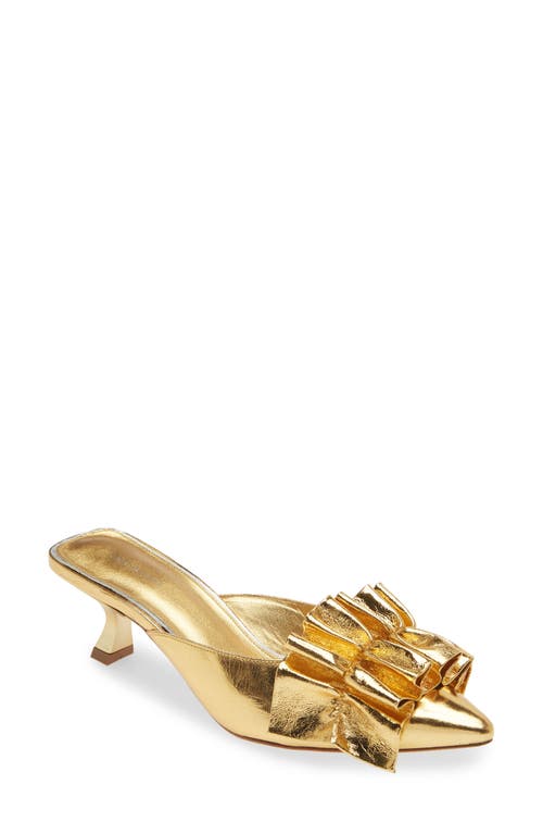 Shop Avec Les Filles Bella Ruffle Kitten Heel Mule In Gold