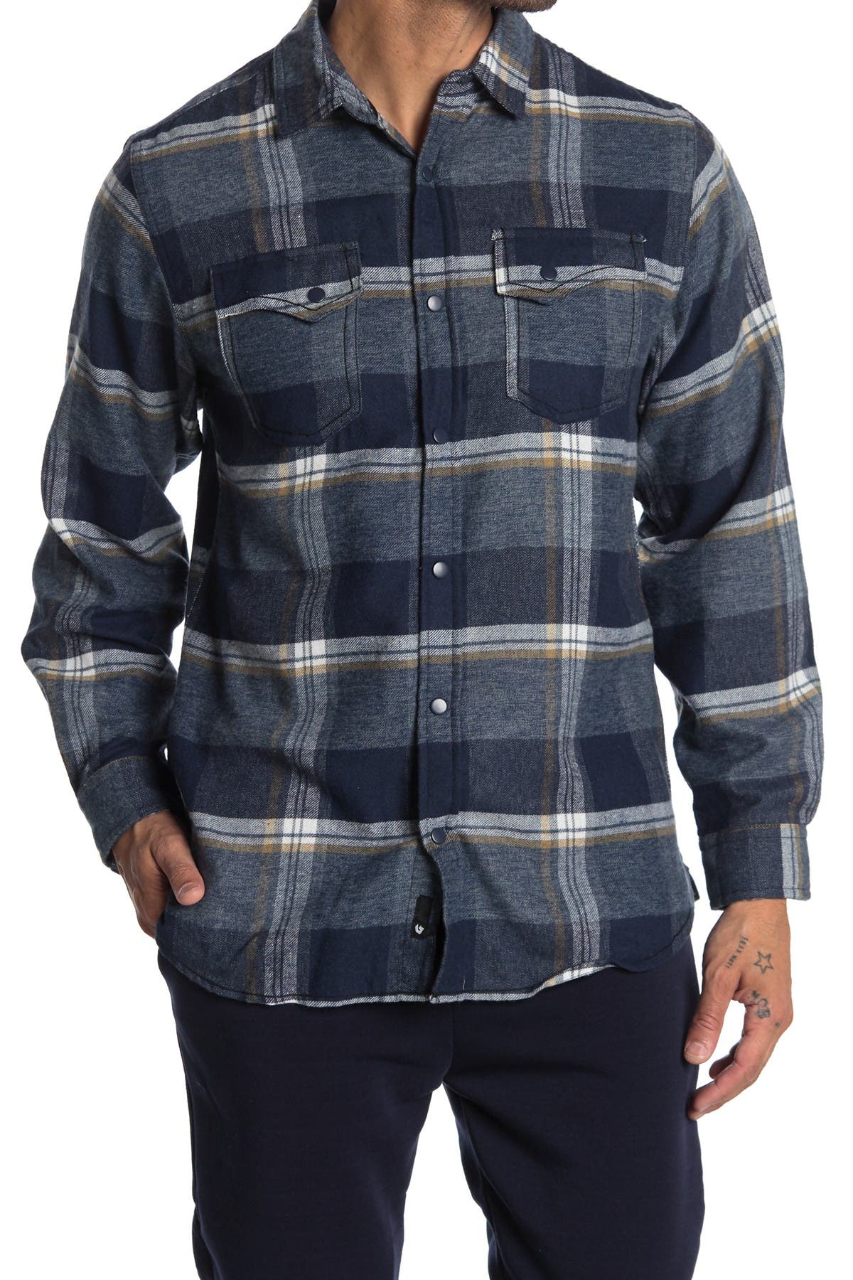 Burnside Plaid Flannel Shirt In Dark Blue3