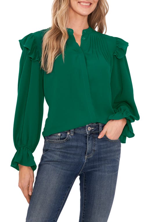 CeCe Pintuck Ruffle Blouse in Alpine Green at Nordstrom, Size X-Small