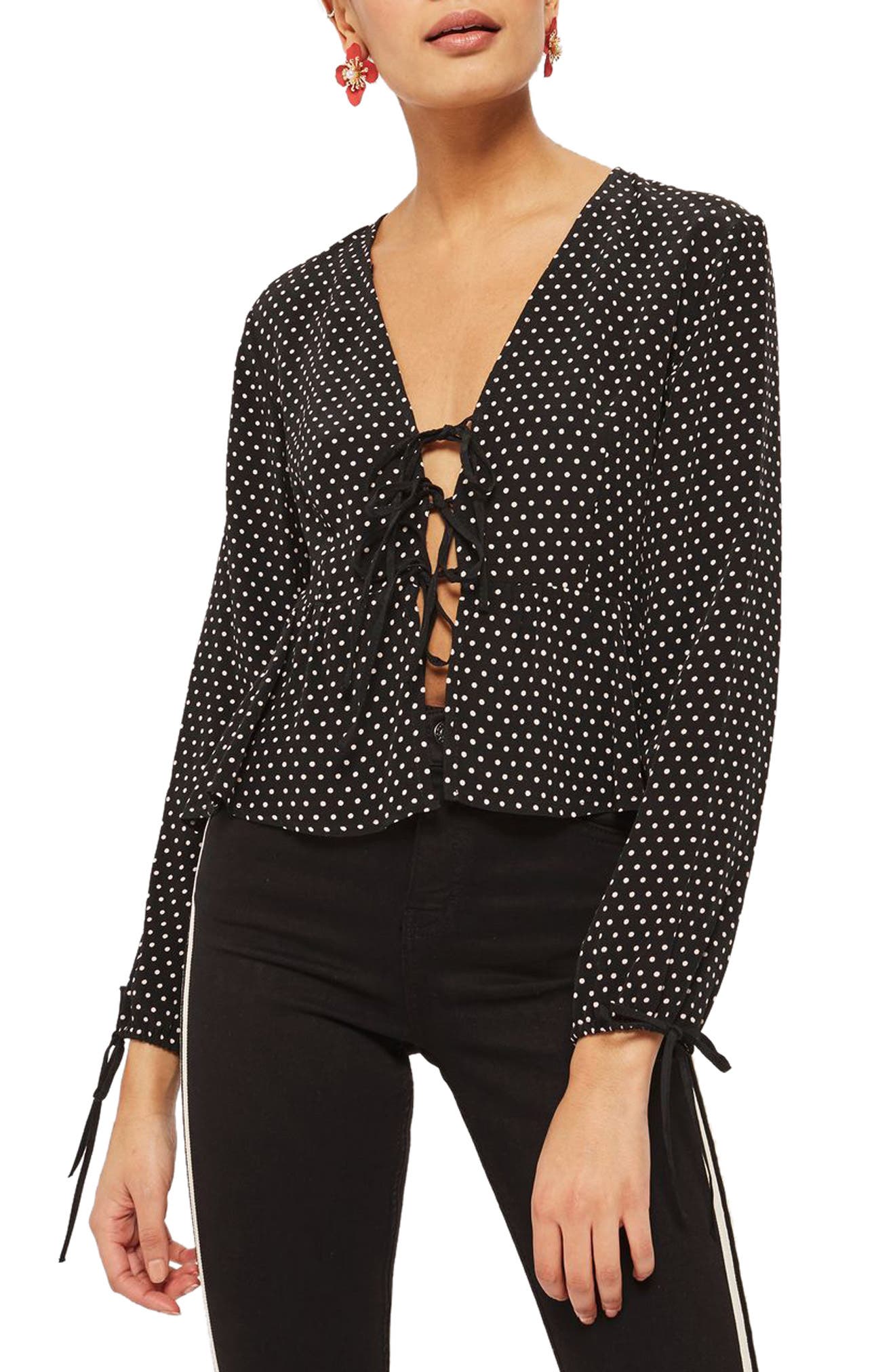 tie front polka dot top