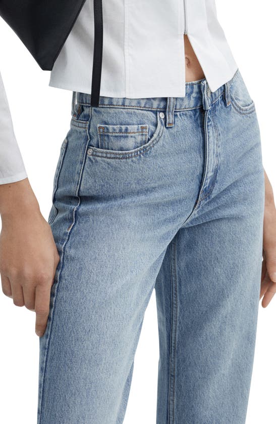 Mango Raw Hem Mid Rise Crop Straight Leg Jeans In Medium Blue