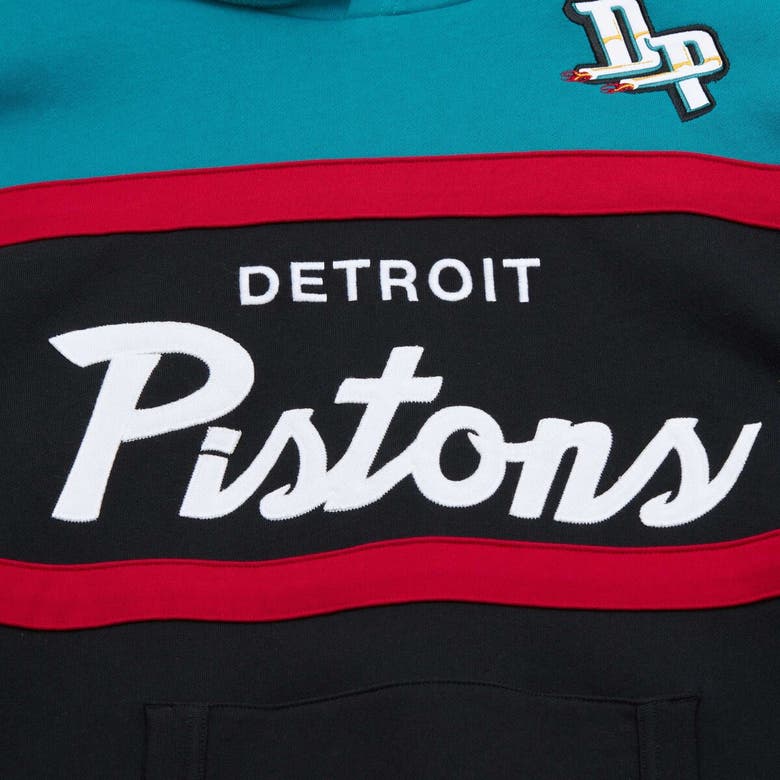 Shop Mitchell & Ness Black/teal Detroit Pistons Head Coach Pullover Hoodie