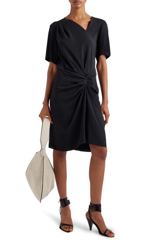 Shop Isabel Marant Kehora Knot Detail Short Sleeve Dress In Black