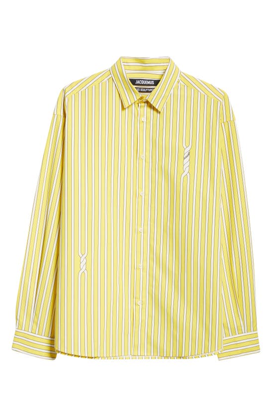 Shop Jacquemus La Chimese Simon Twisted Stripe Button-up Shirt In Yellow/ White