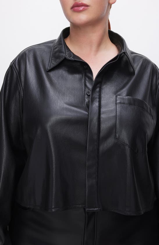 Good American Better Than Leather Crop Faux Leather Button-up Shirt In Black001